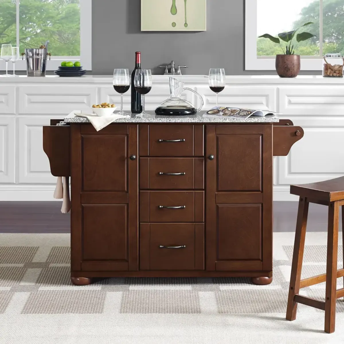 Ruth Kitchen Island - Mahogany/Gray Granite Top