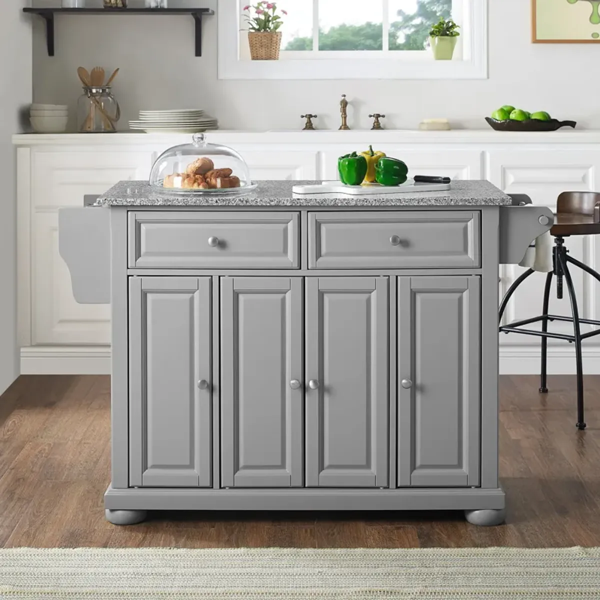 Alina Kitchen Island - Gray/Gray Granite Top