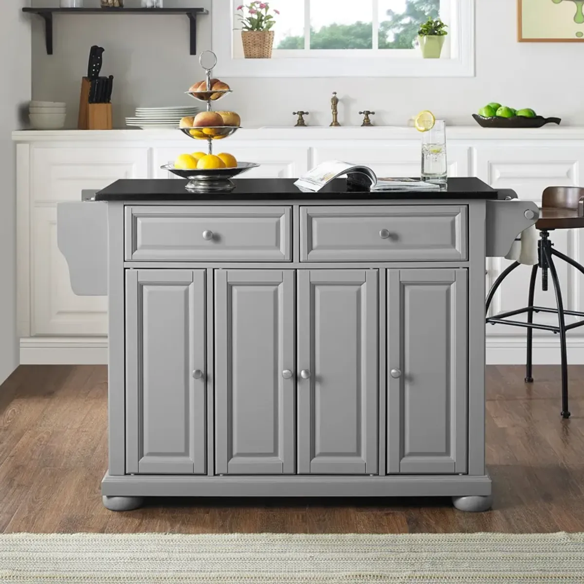 Alina Kitchen Island - Gray/Black Granite Top