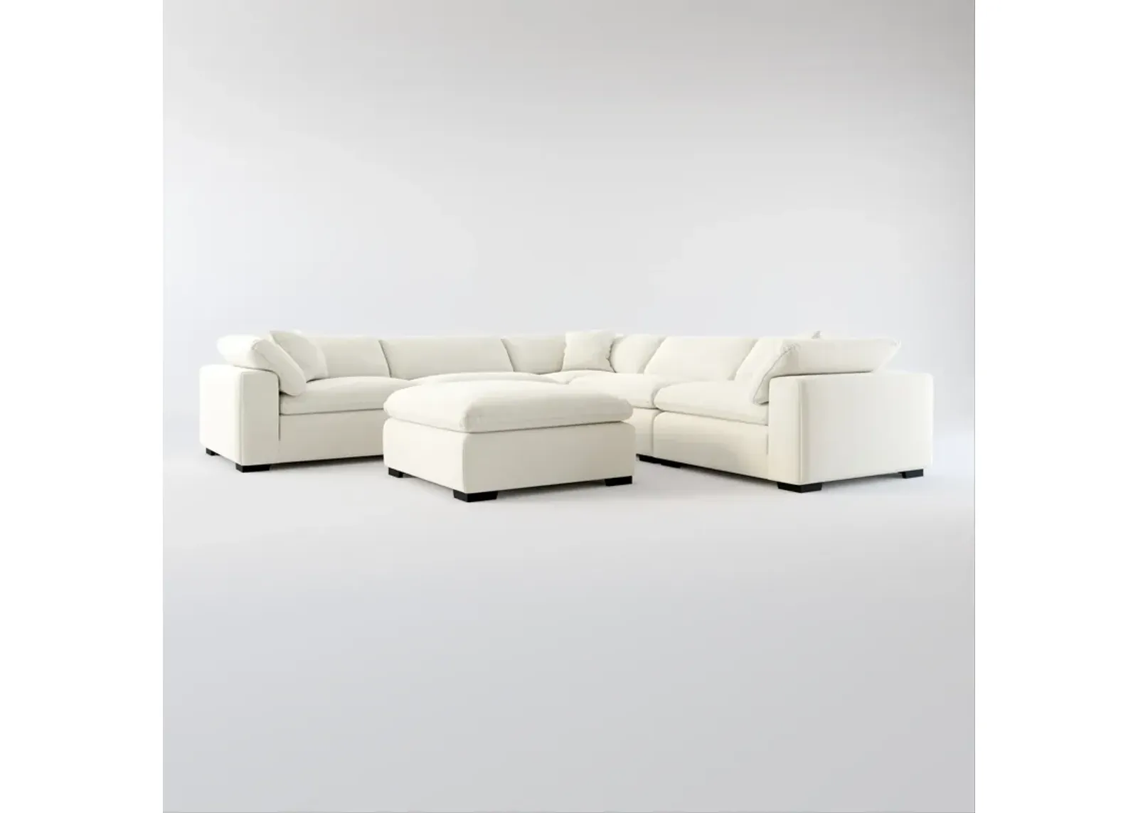 Plush Core Comfort 5-Piece Sectional and Ottoman - Anders Ivory