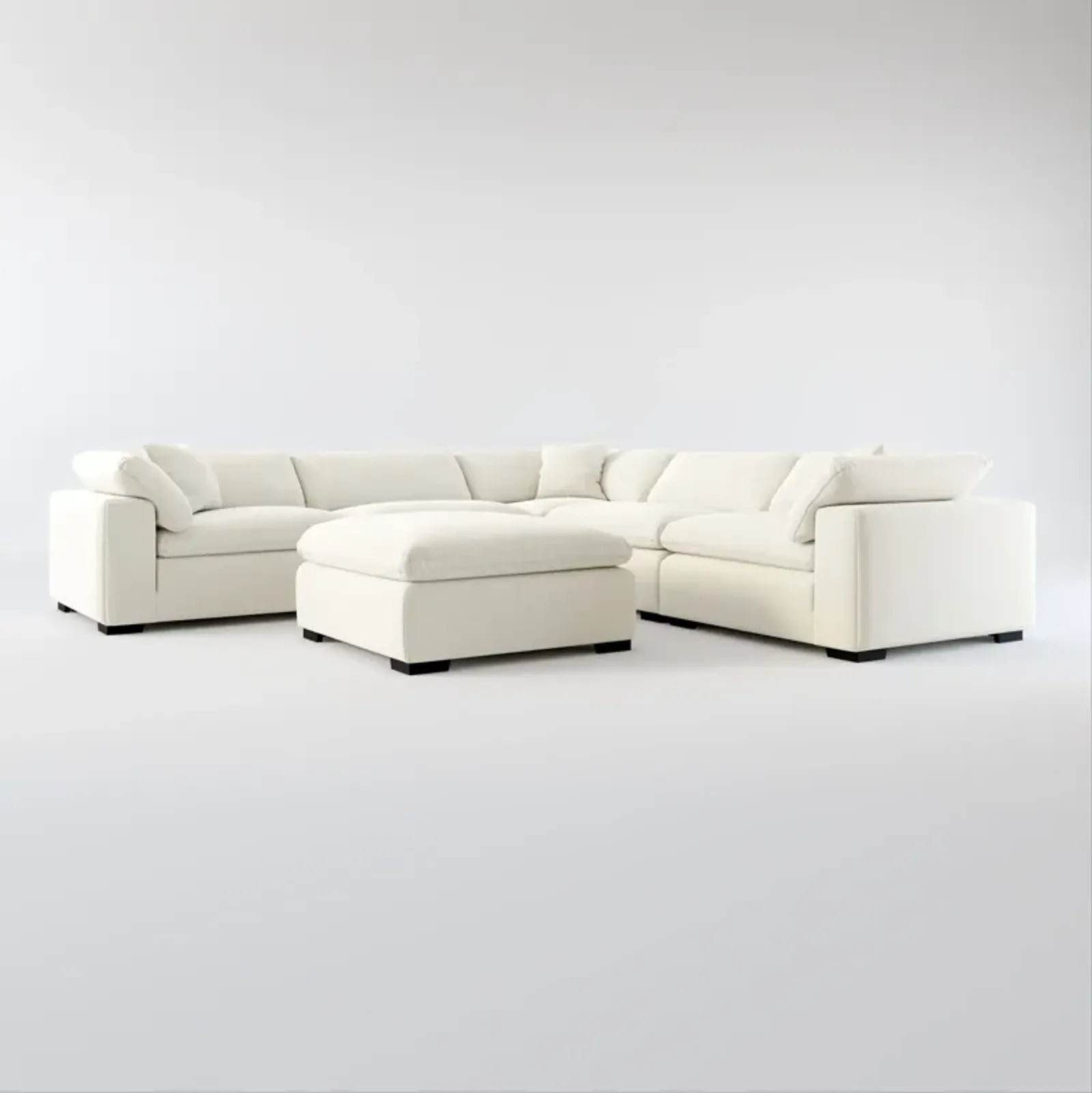 Plush Core Comfort 5-Piece Sectional and Ottoman - Anders Ivory