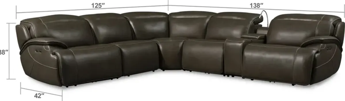 Devon 6-Piece Dual-Power Reclining Sectional with 2 Reclining Seats - Charcoal