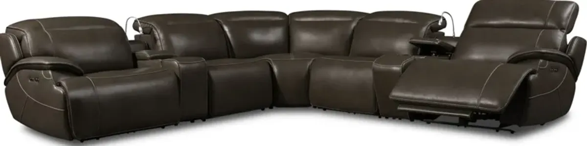 Devon 7-Piece Dual-Power Reclining Sectional with 2 Reclining Seats - Charcoal