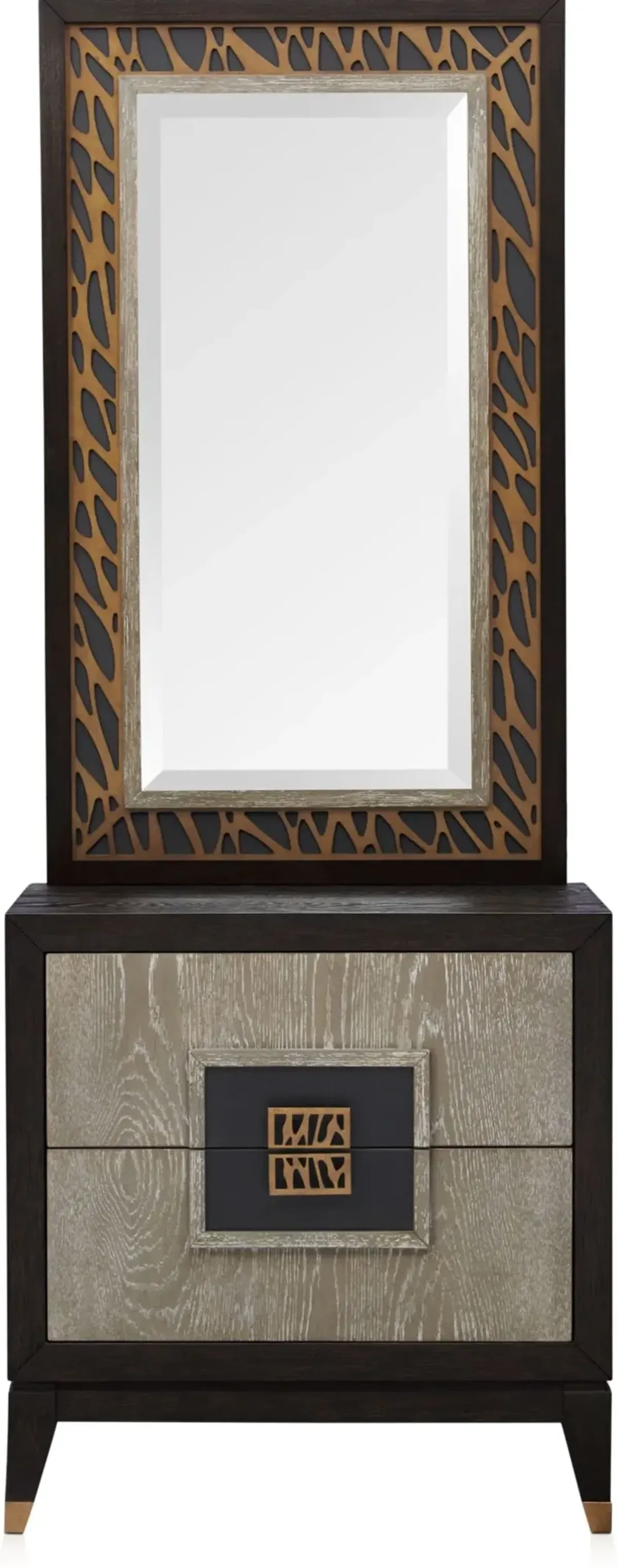 Olivia Nightstand with USB Charging with Mirror - Ebony