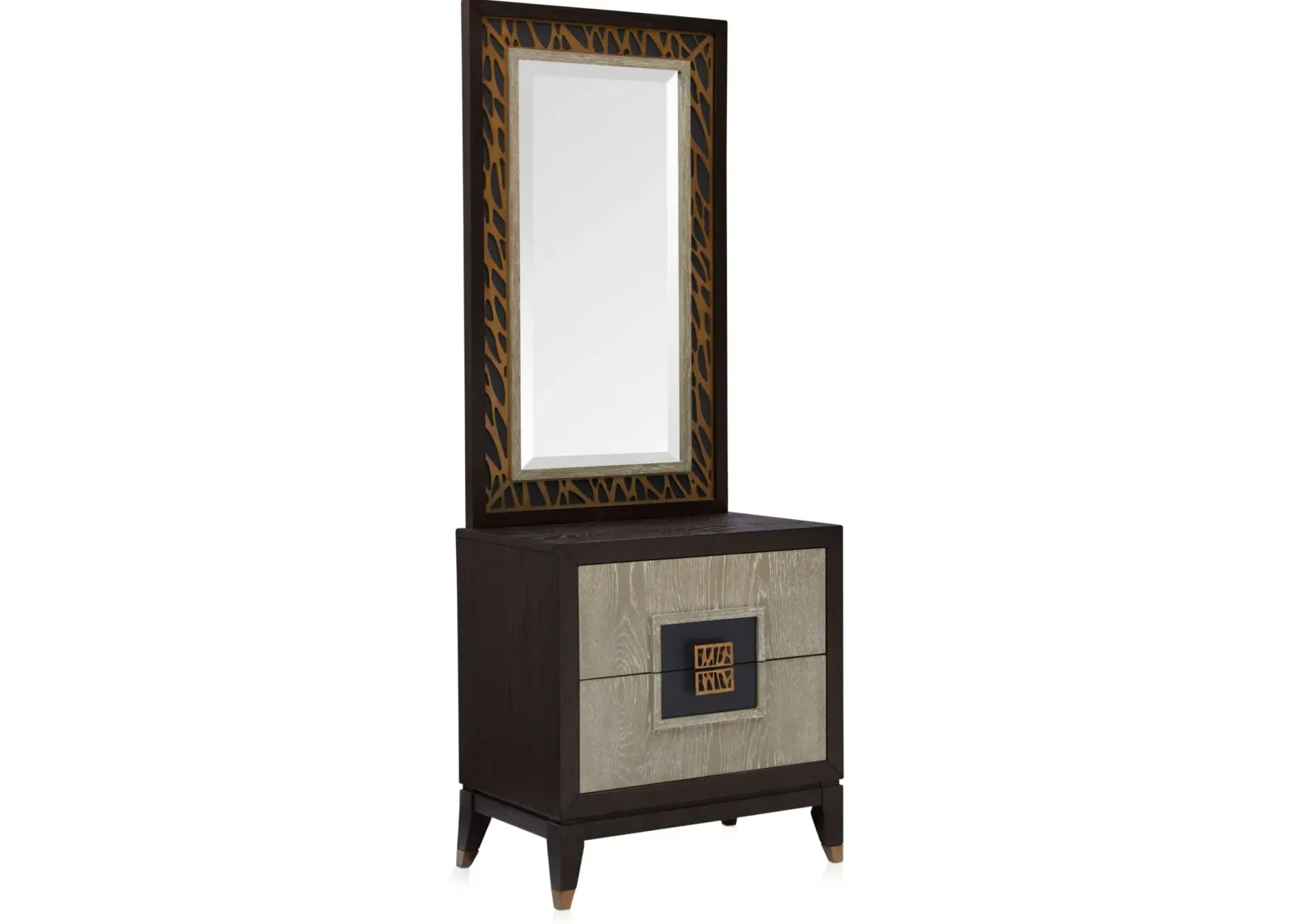 Olivia Nightstand with USB Charging with Mirror - Ebony