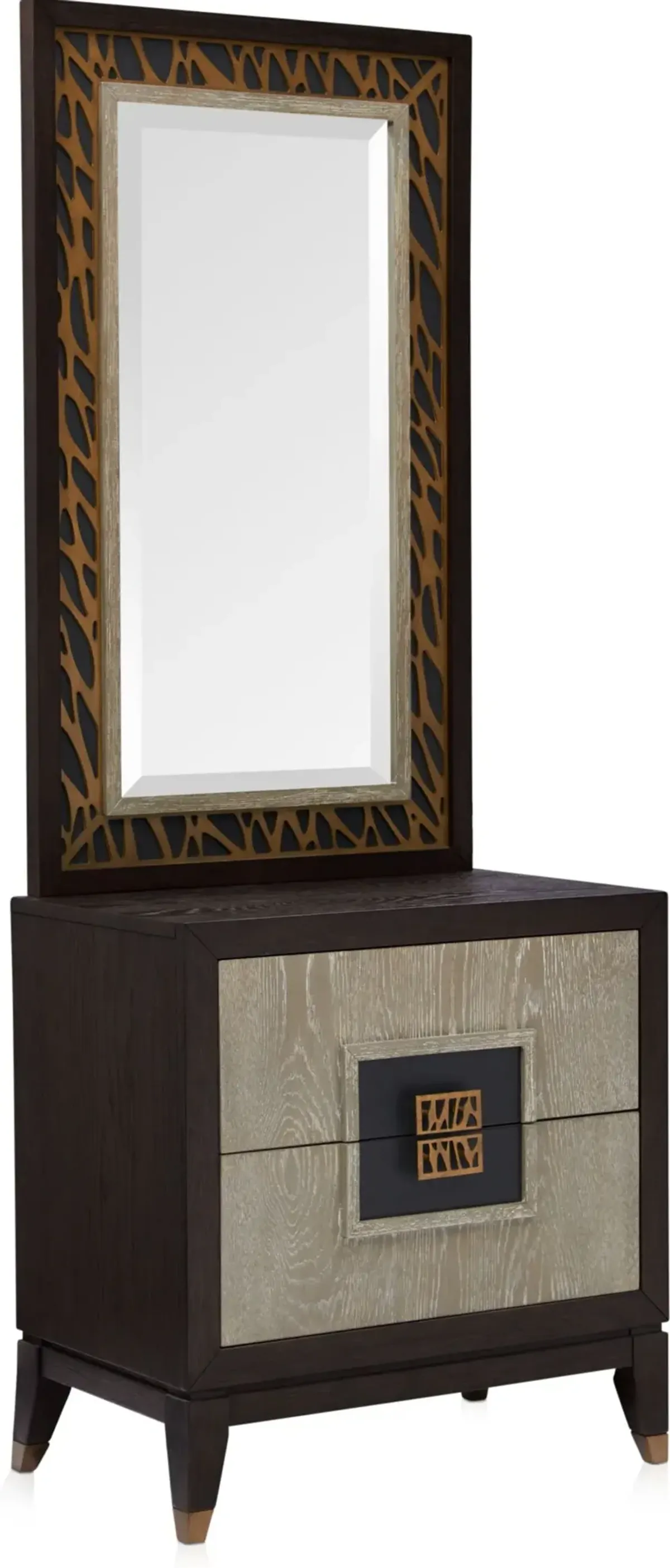 Olivia Nightstand with USB Charging with Mirror - Ebony