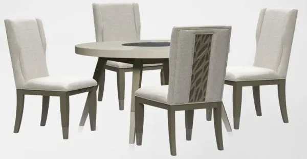 Olivia Round Dining Table and 4 Chairs- Pearl