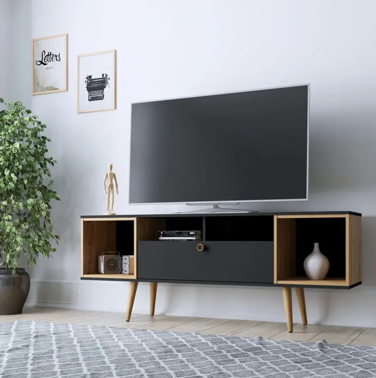 Belgrade 63" TV Stand - Black/Cinnamon