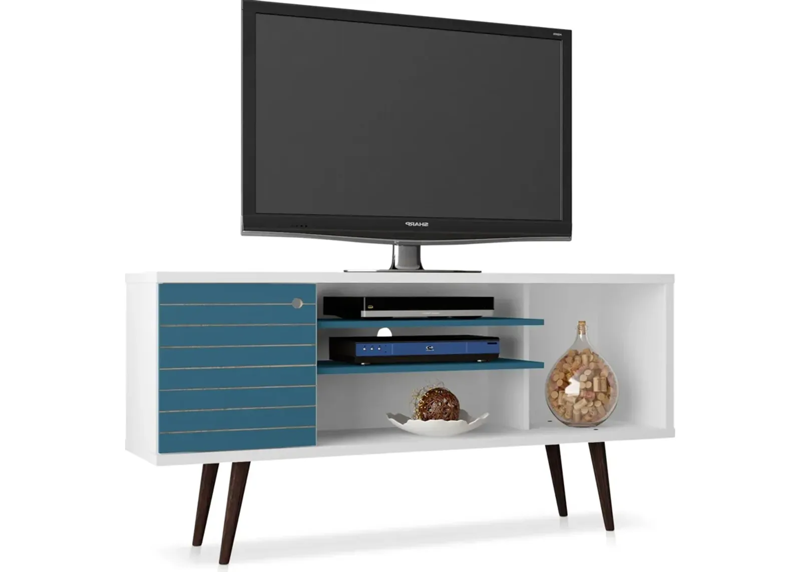 Webb 53" Mid-Century TV Stand - White/Aqua