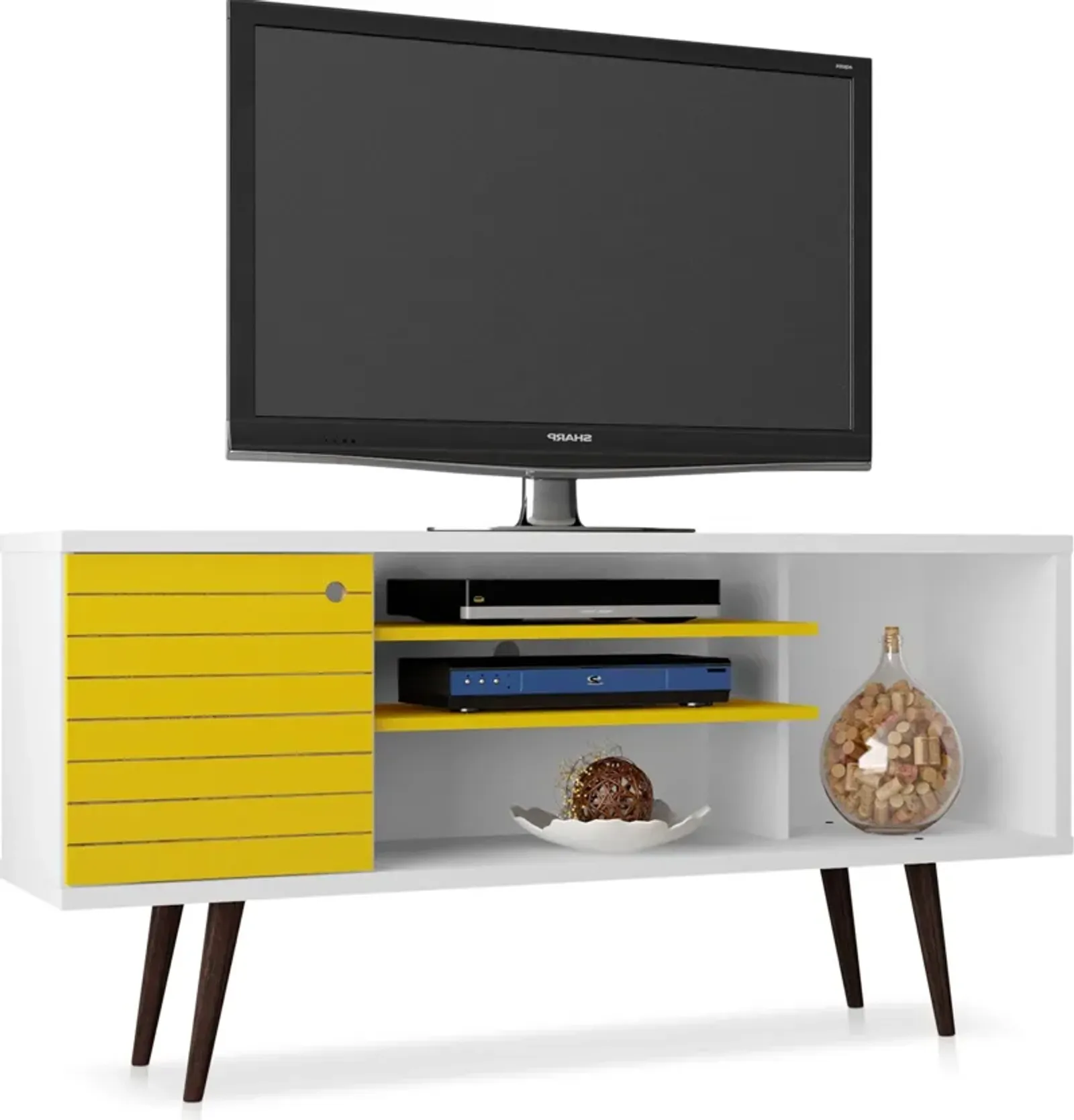 Webb 53" Mid-Century TV Stand - White/Yellow