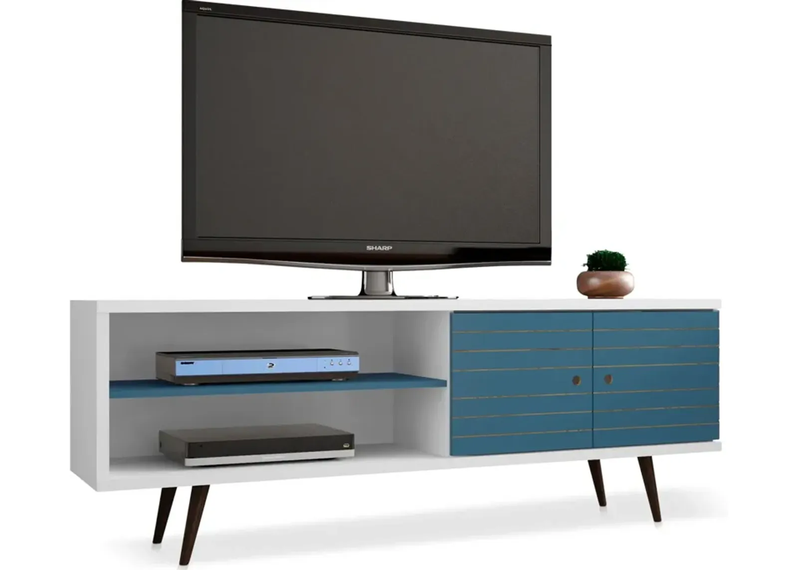 Webb 63" Mid-Century TV Stand - White/Aqua