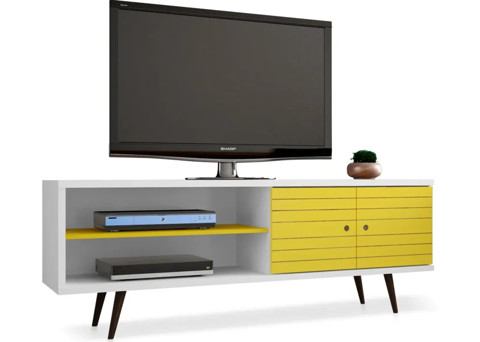 Webb 63" Mid-Century TV Stand - White/Yellow