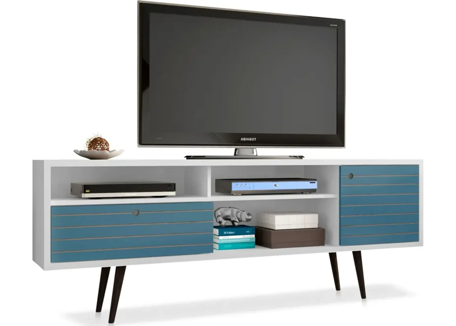 Webb 71" Mid-Century TV Stand - White/Aqua