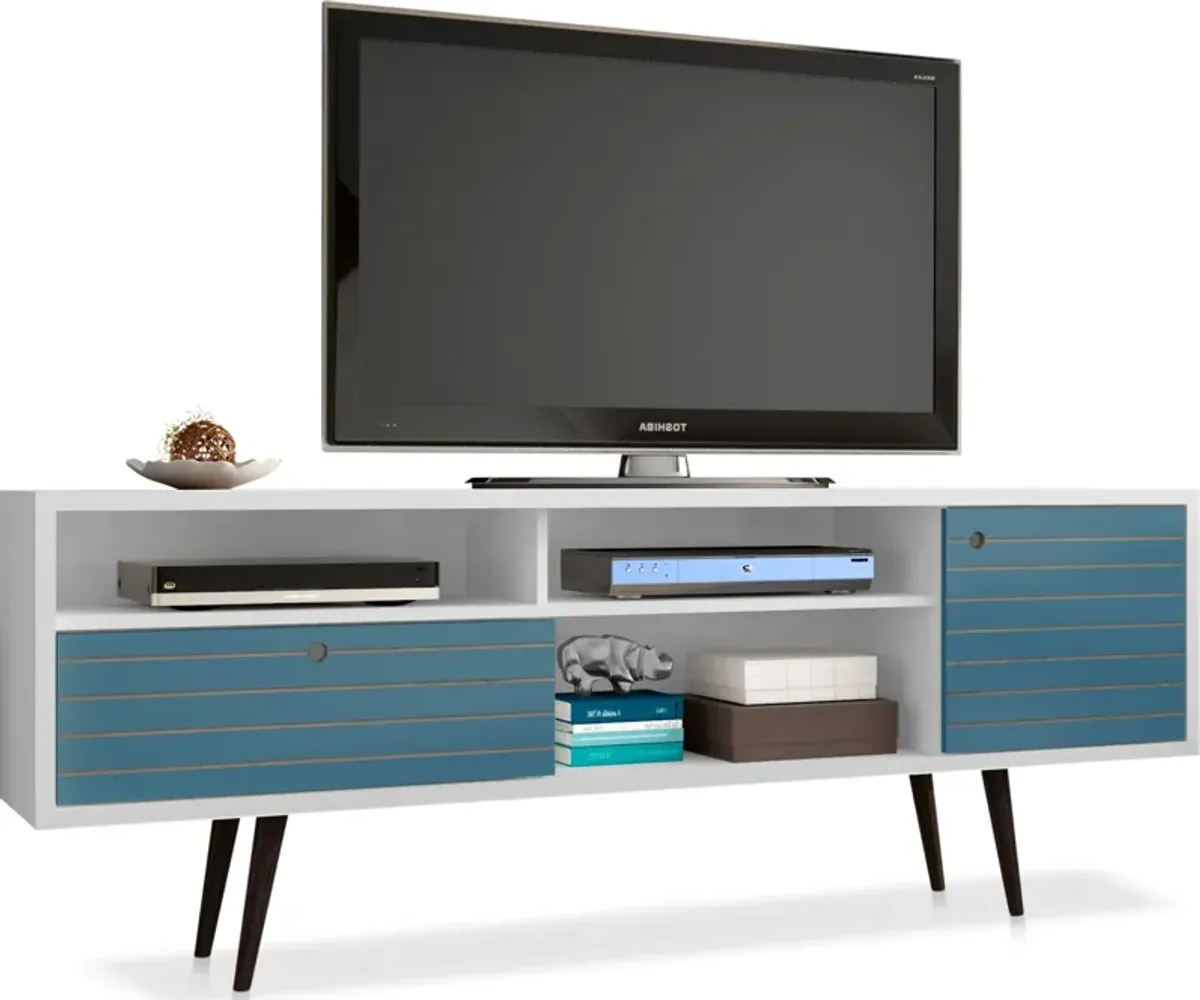 Webb 71" Mid-Century TV Stand - White/Aqua