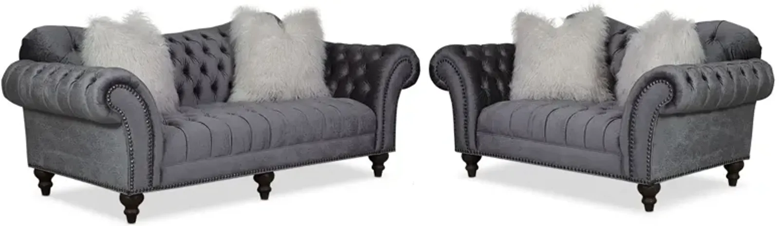 Brittney Sofa and Loveseat Set - Charcoal