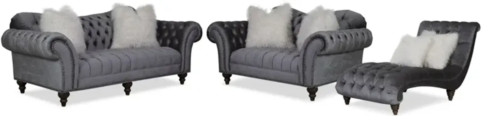 Brittney Sofa, Loveseat and Chaise Set - Charcoal