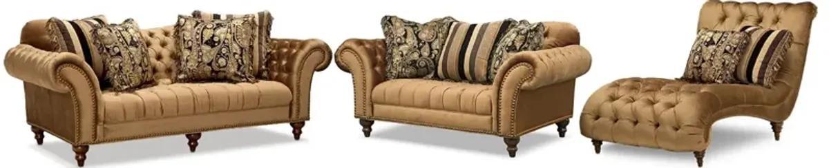 Brittney Sofa, Loveseat and Chaise Set - Bronze