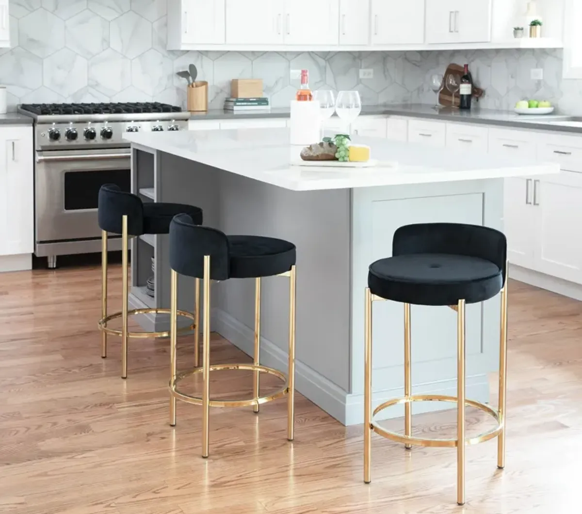 Rosen Set 2 Counter-Height Stools - Black Velvet