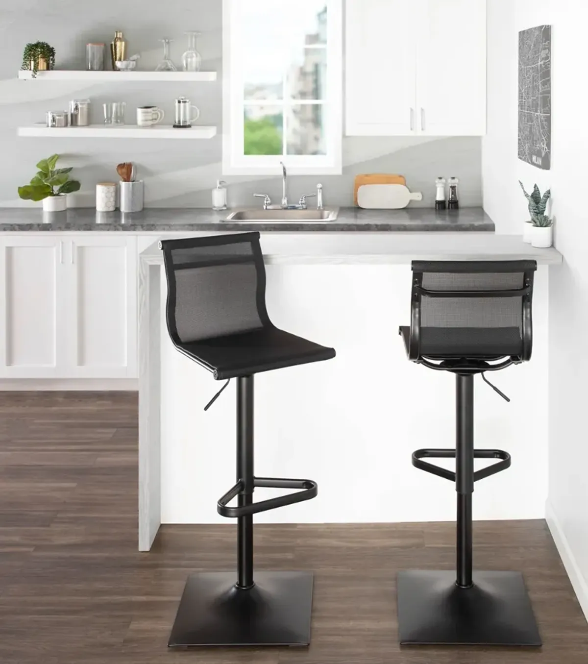 Bergen Adjustable Swivel Bar Stool - Black/Black