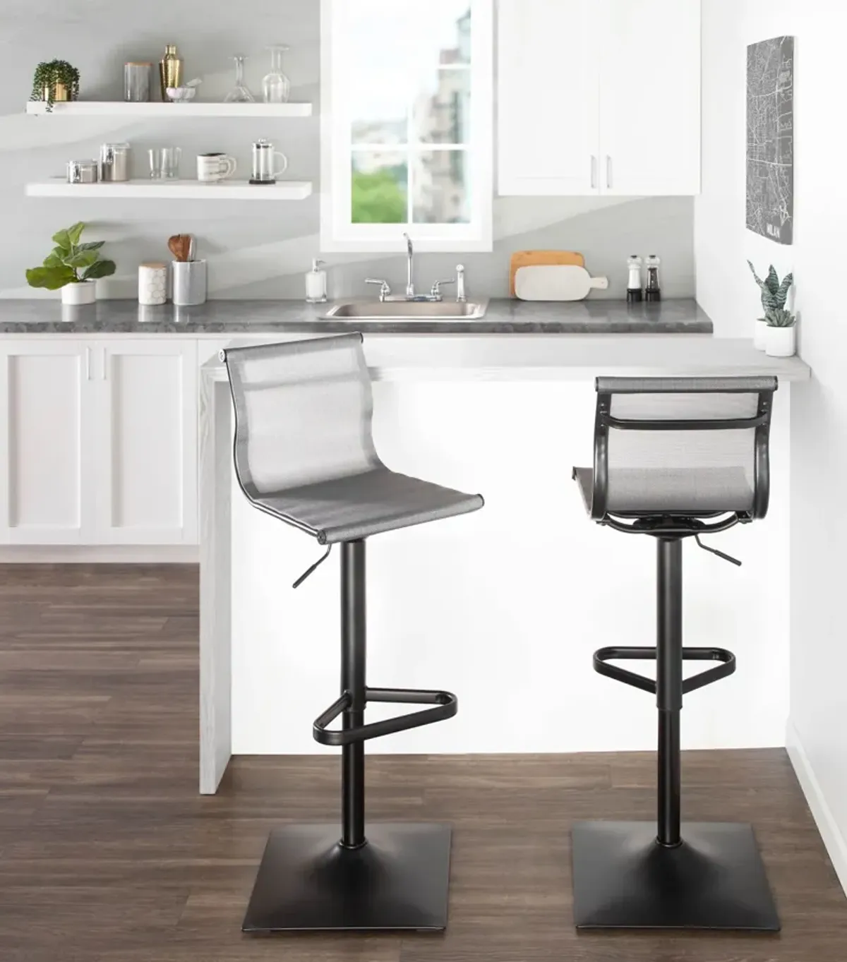 Bergen Adjustable Swivel Bar Stool - Black/Silver