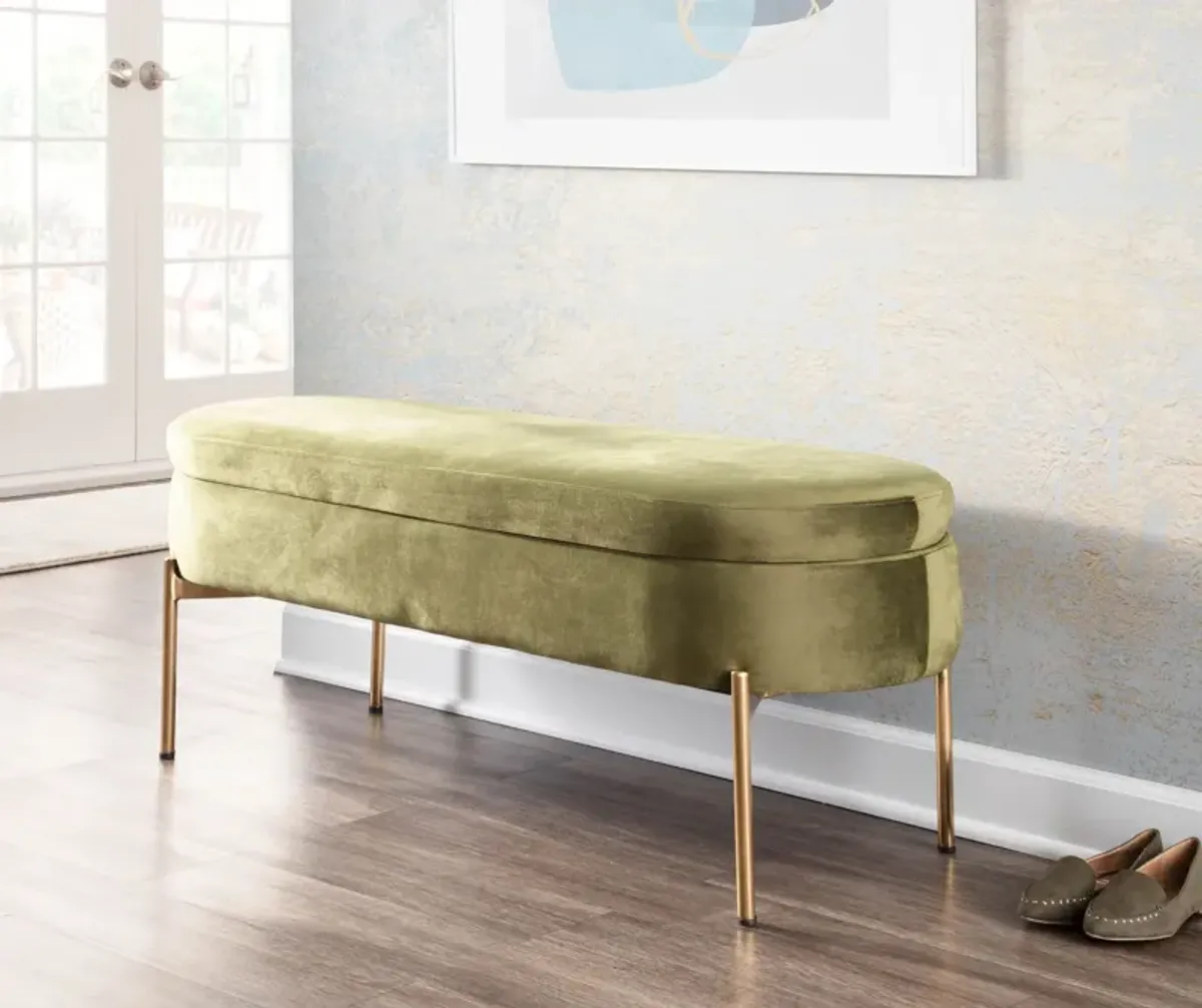 Rosen Storage Bench - Gold/Green Velvet