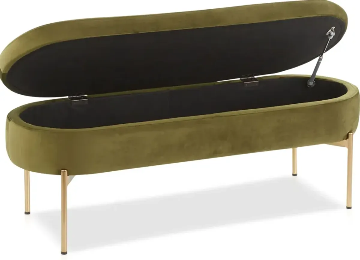 Rosen Storage Bench - Gold/Green Velvet