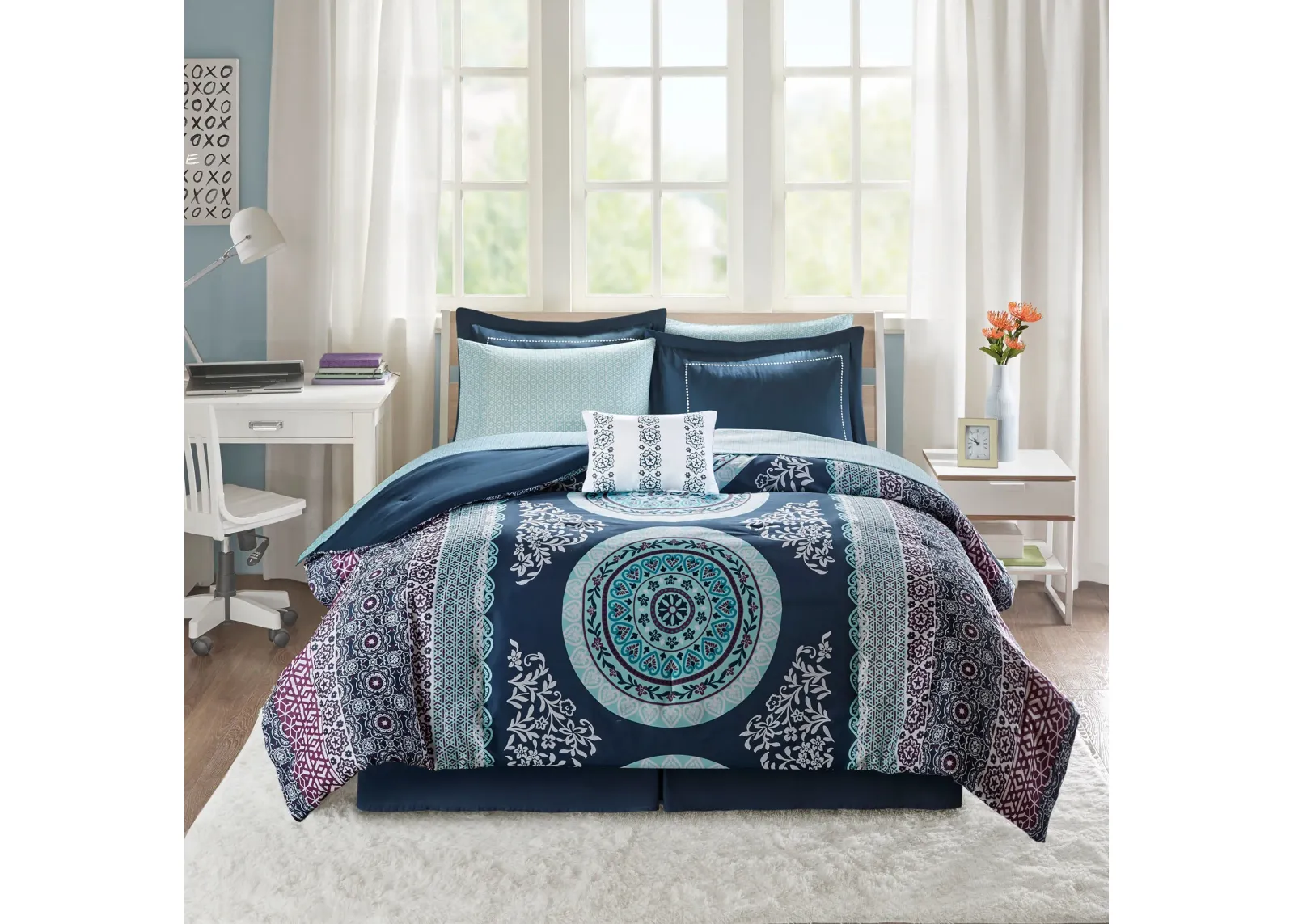 Carise Twin Comforter and Sheet Set - Blue