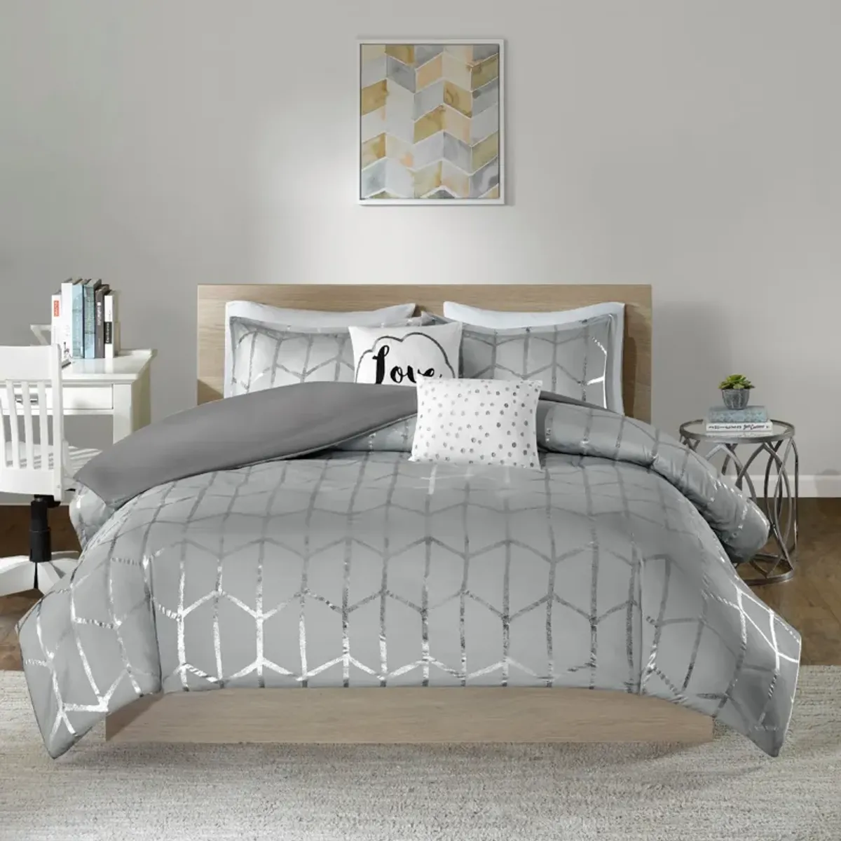 Raina Full/Queen Duvet Cover Set - Gray