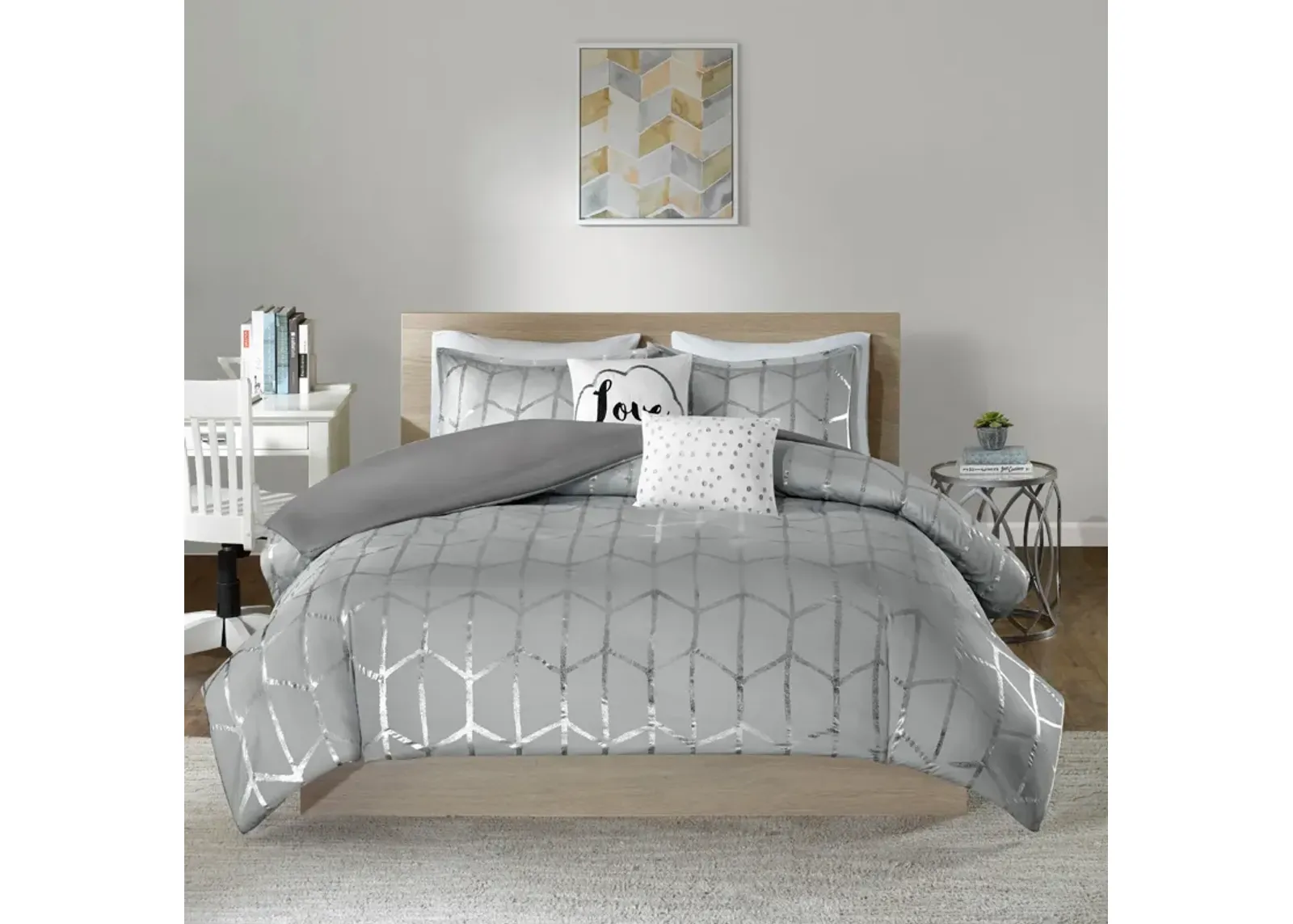 Raina King/California King Duvet Cover Set - Gray