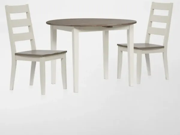 Maxwell Solid Wood Drop-Leaf Dining Table and 2 Chairs - Gray