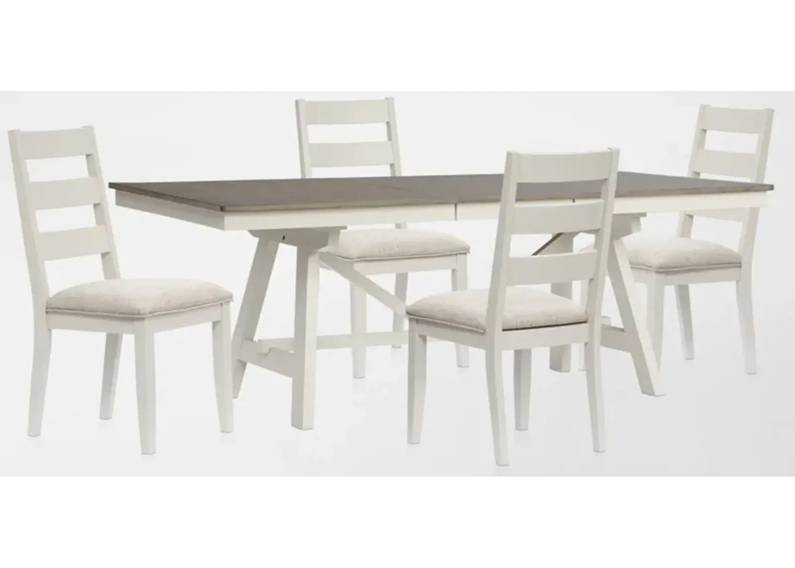 Maxwell Trestle Extendable Dining Table and 4 Upholstered Chairs - Gray