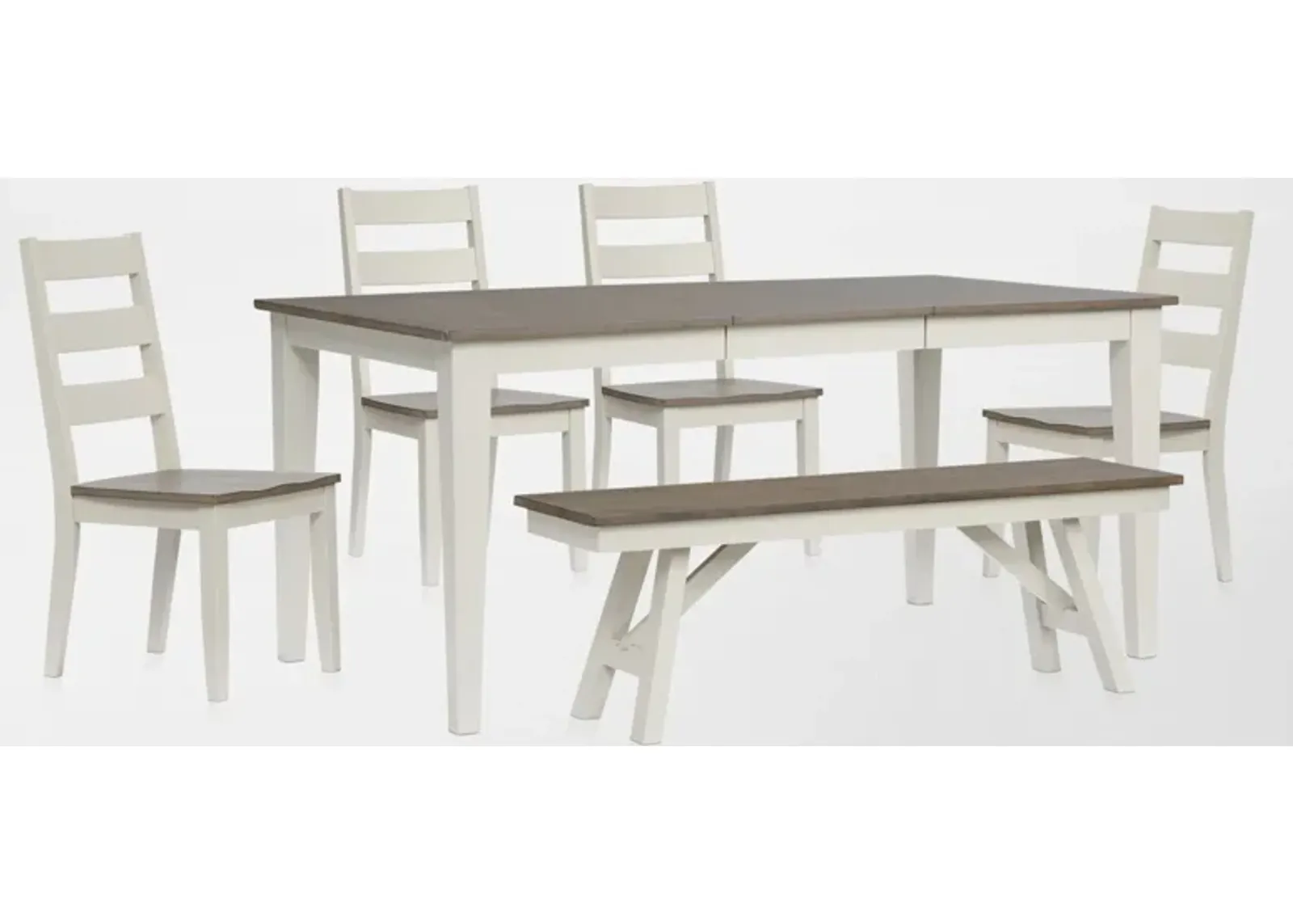 Maxwell Extendable Dining Table, Bench and 4 Dining Chairs - Gray