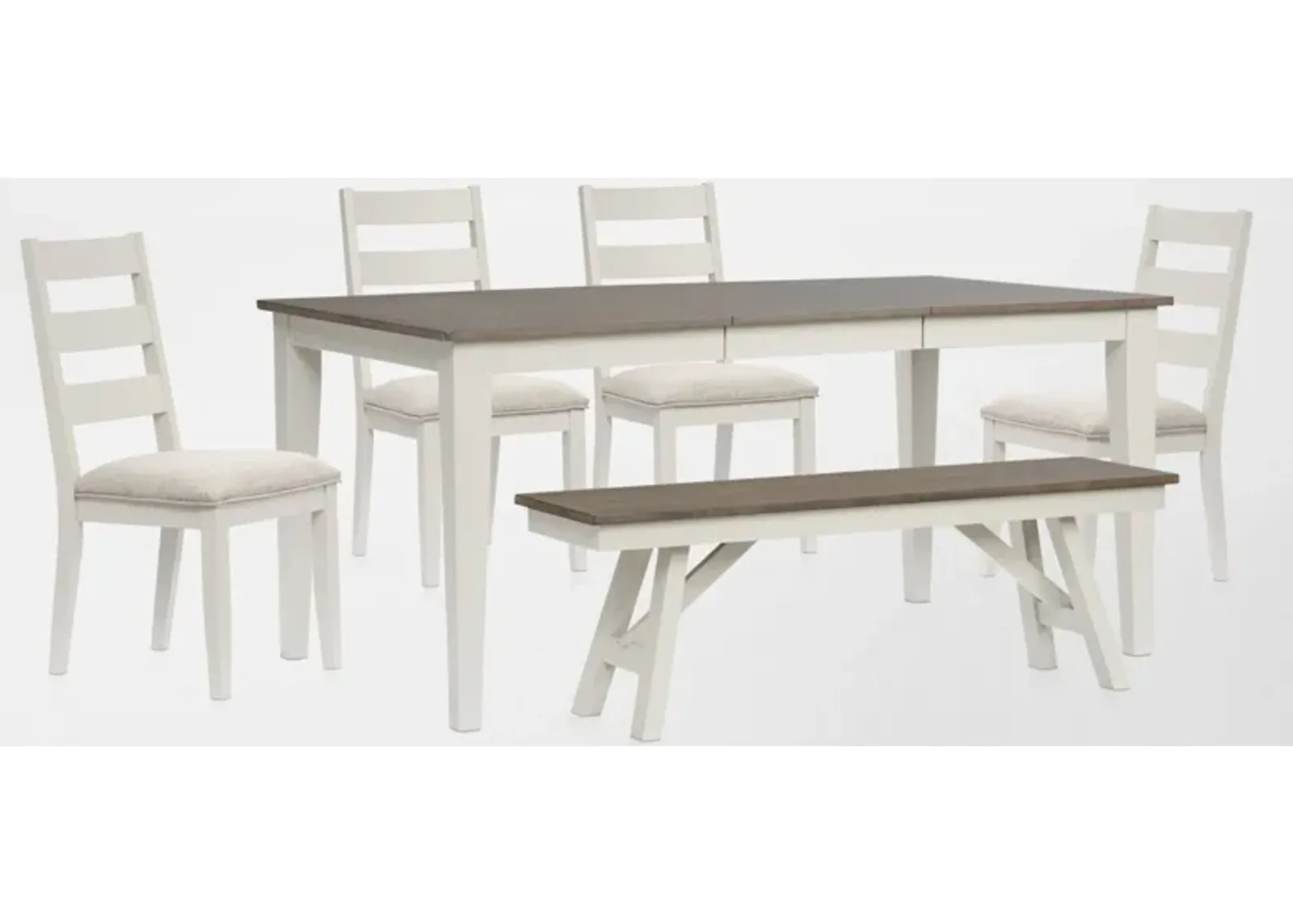 Maxwell Extendable Dining Table, Bench and 4 Upholstered Dining Chairs - Gray