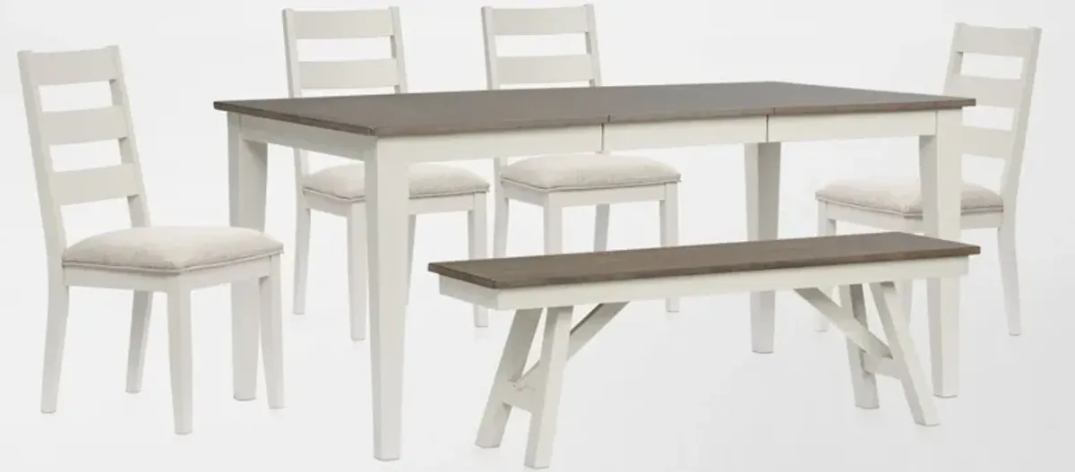Maxwell Solid Wood Extendable Dining Table, Bench and 4 Upholstered Dining Chairs - Gray