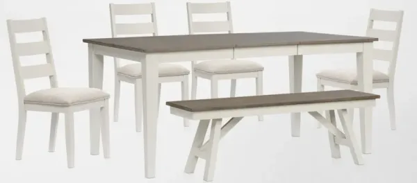 Maxwell Solid Wood Extendable Dining Table, Bench and 4 Upholstered Dining Chairs - Gray