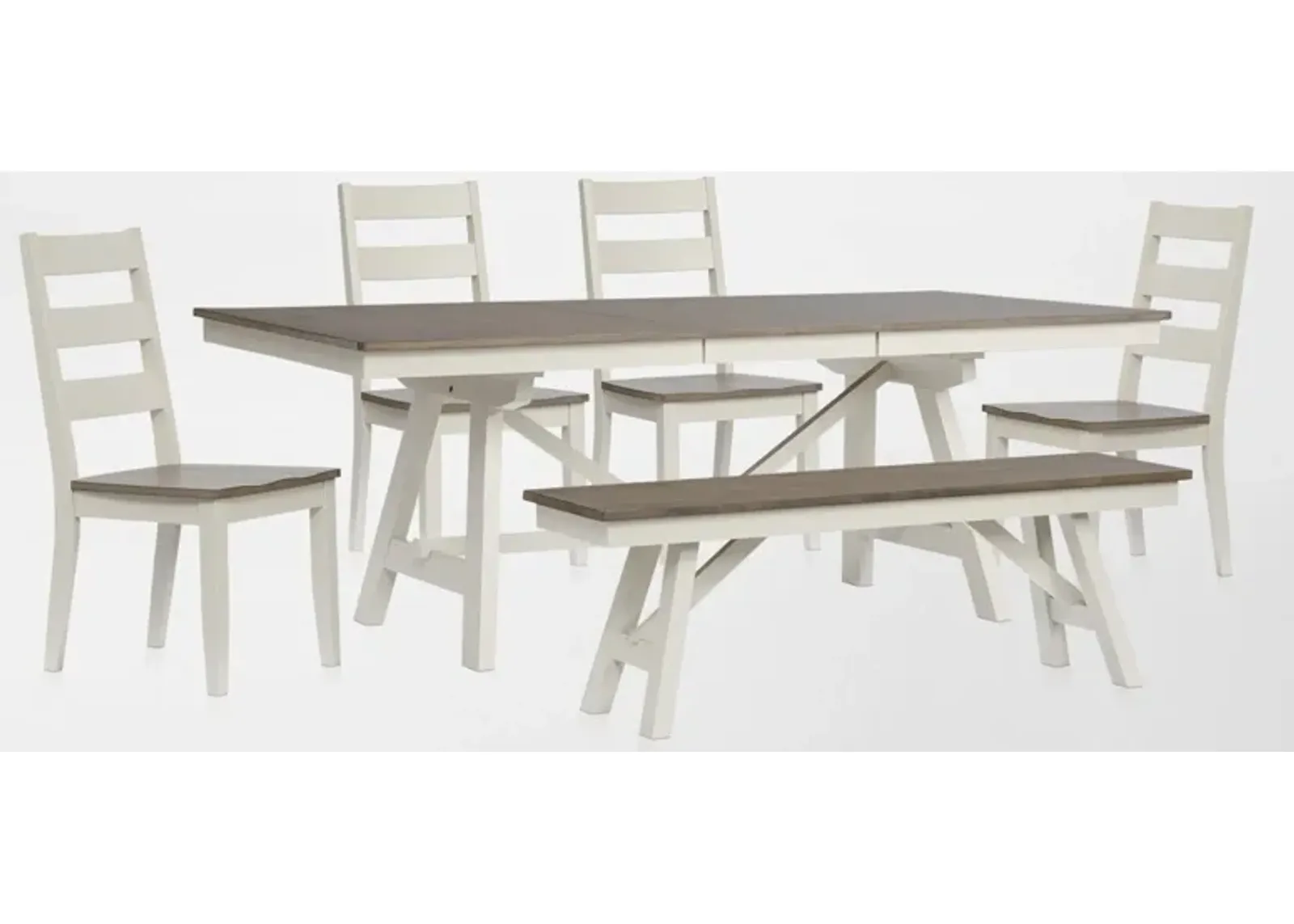 Maxwell Trestle Extendable Dining Table, 4 Chairs and Bench - Gray