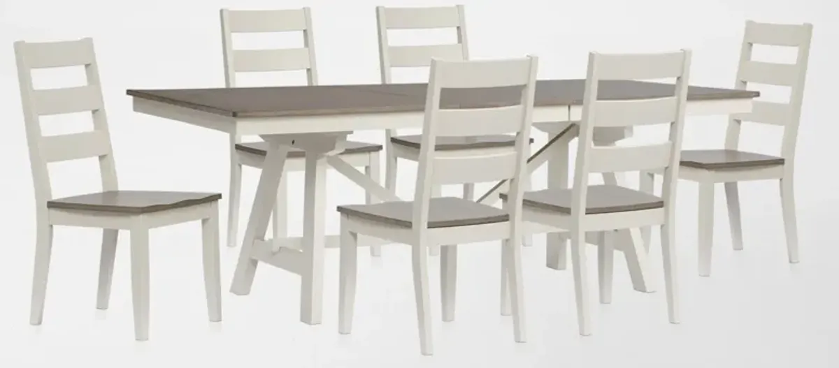 Maxwell Solid Wood Trestle Extendable Dining Table and 6 Chairs - Gray