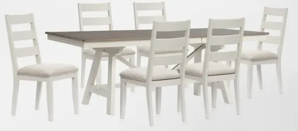 Maxwell Solid Wood Trestle Extendable Dining Table and 6 Upholstered Chairs - Gray