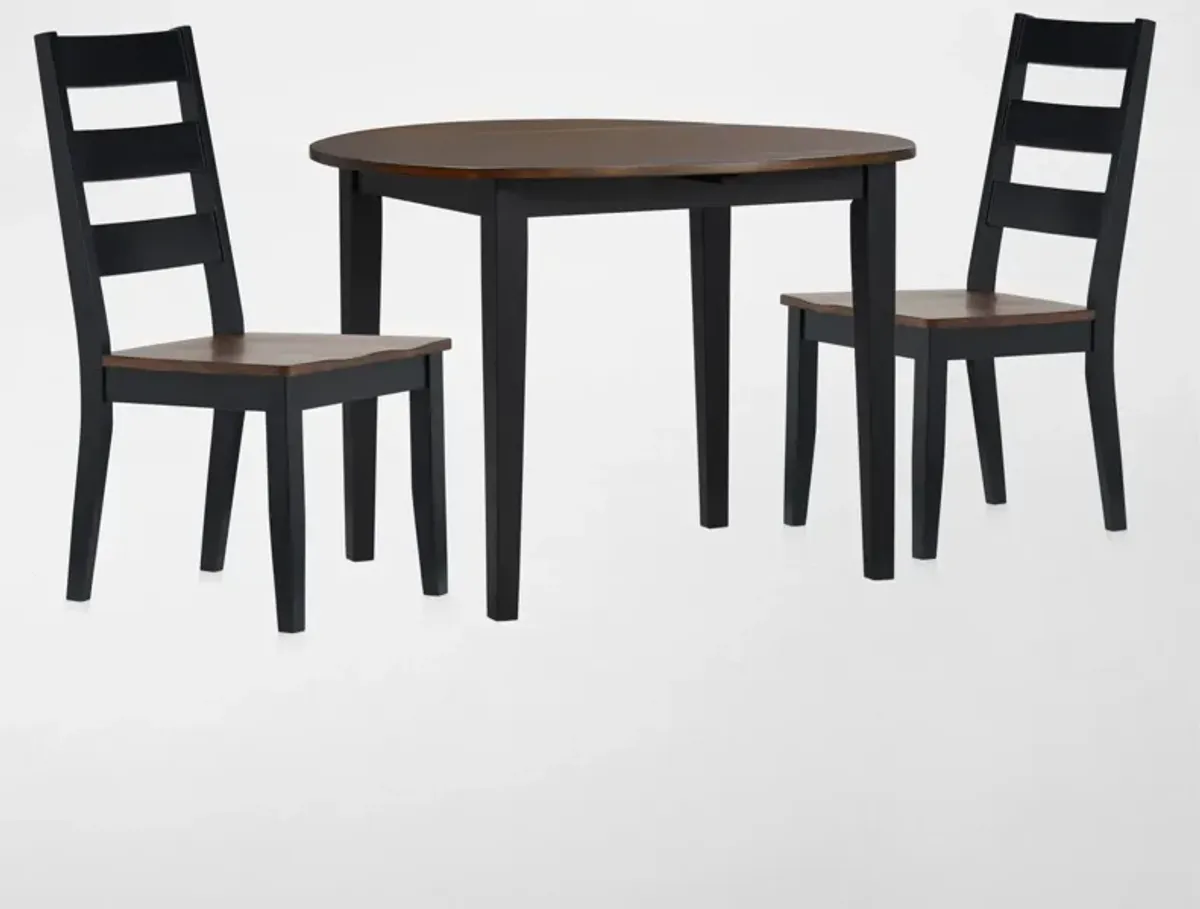 Maxwell Solid Wood Drop-Leaf Dining Table and 2 Chairs - Black