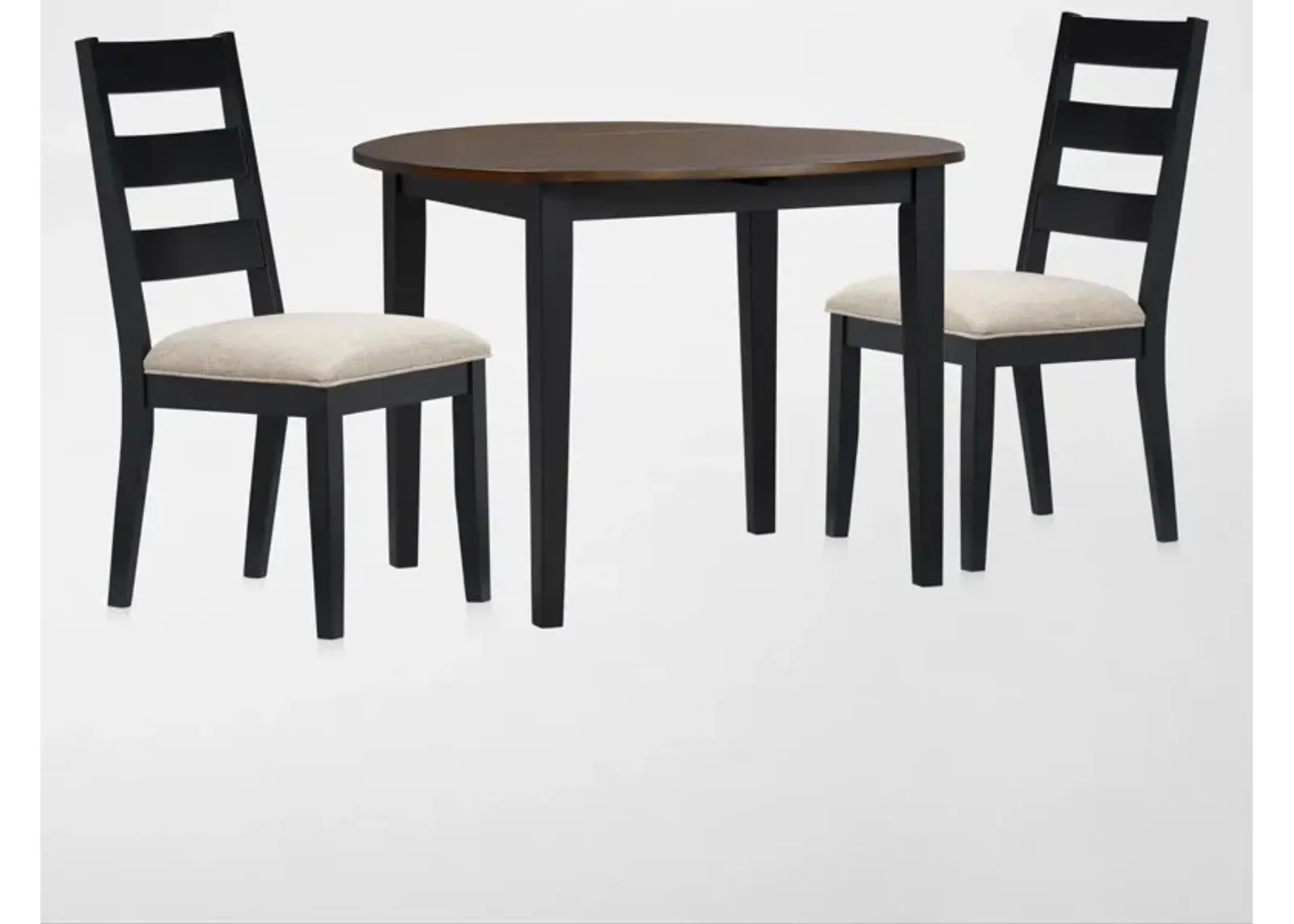 Maxwell Drop-Leaf Dining Table and 2 Upholstered Chairs - Black