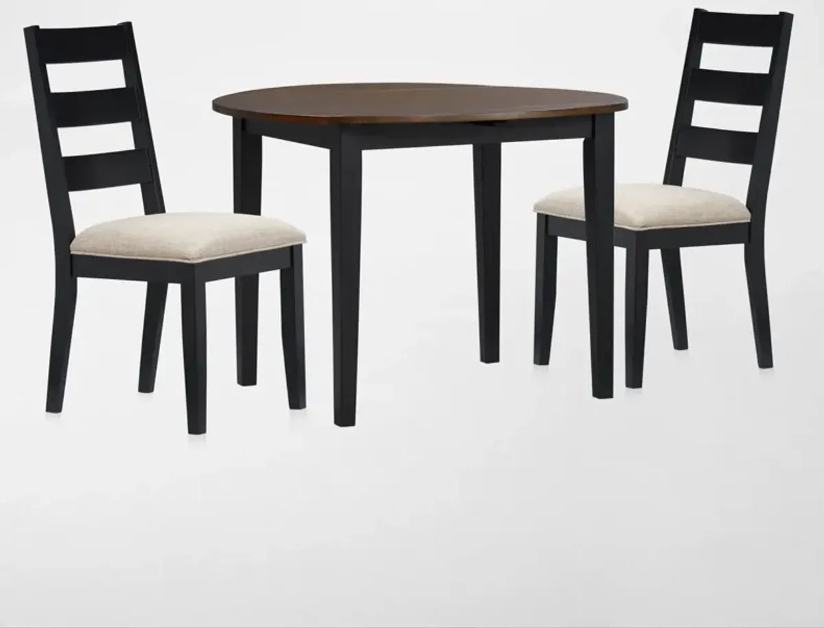 Maxwell Solid Wood Drop-Leaf Dining Table and 2 Upholstered Chairs - Black
