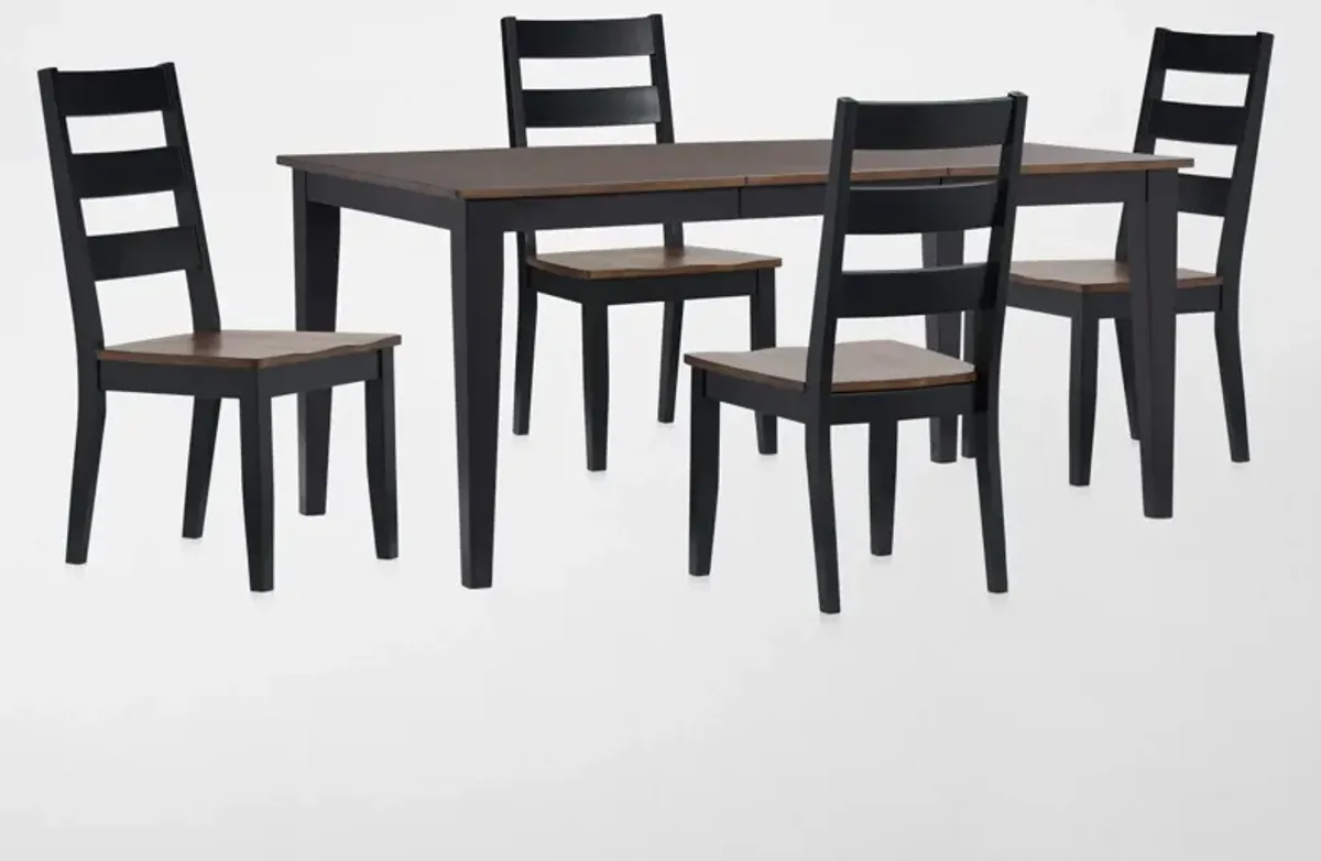 Maxwell Solid Wood Extendable Dining Table and 4 Chairs - Black