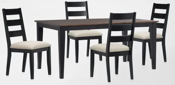Maxwell Solid Wood Extendable Dining Table and 4 Upholstered Chairs - Black