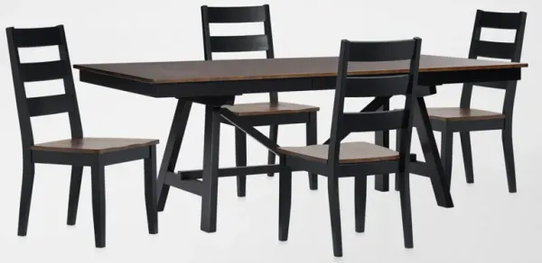 Maxwell Solid Wood Trestle Extendable Dining Table and 4 Chairs - Black