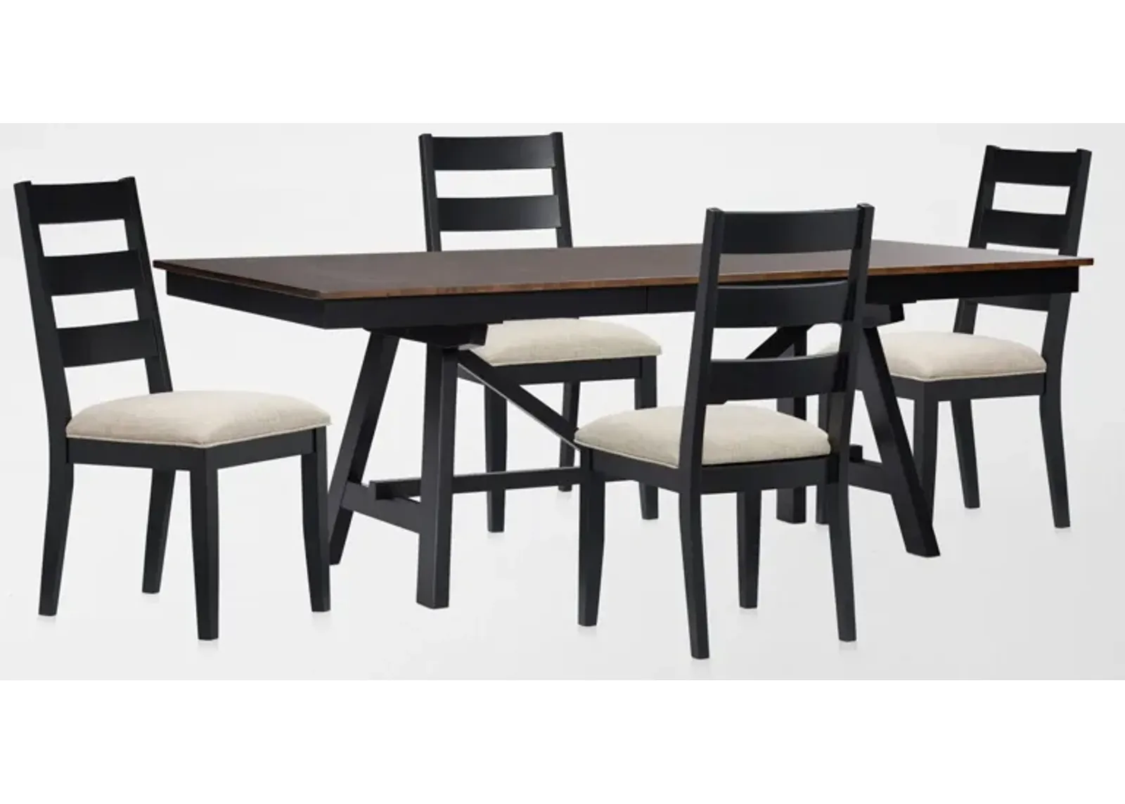 Maxwell Trestle Extendable Dining Table and 4 Upholstered Chairs - Black