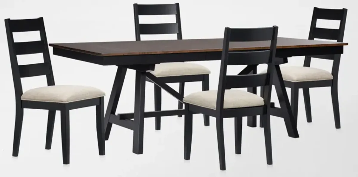 Maxwell Solid Wood Trestle Extendable Dining Table and 4 Upholstered Chairs - Black