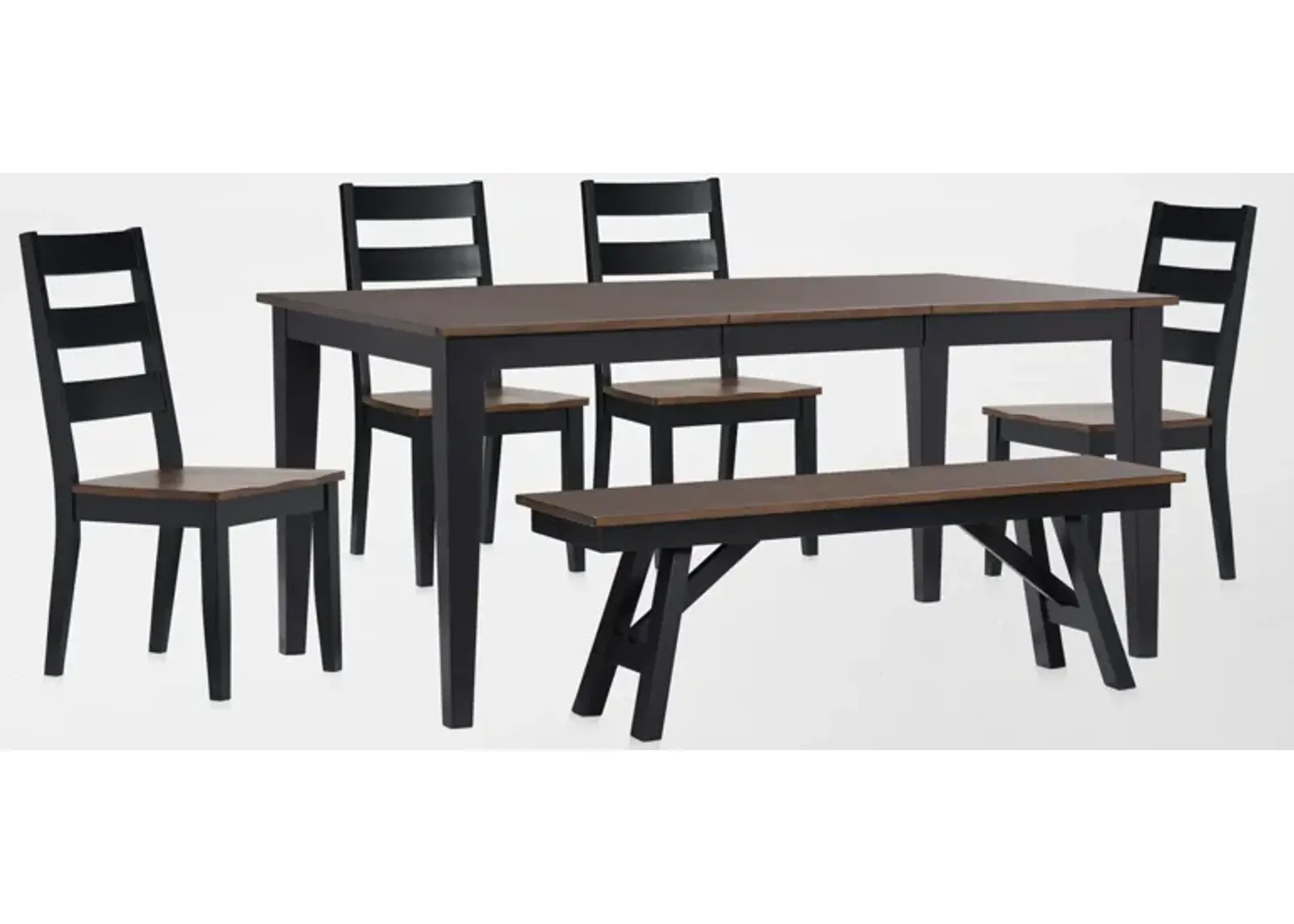 Maxwell Extendable Dining Table, Bench and 4 Dining Chairs - Black