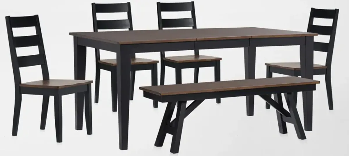 Maxwell Solid Wood Extendable Dining Table, Bench and 4 Dining Chairs - Black
