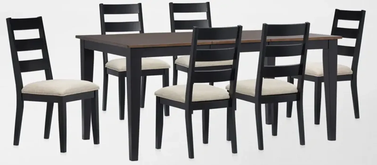 Maxwell Extendable Dining Table and 6 Upholstered Chairs - Black