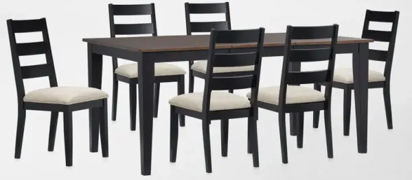 Maxwell Solid Wood Extendable Dining Table and 6 Upholstered Chairs - Black